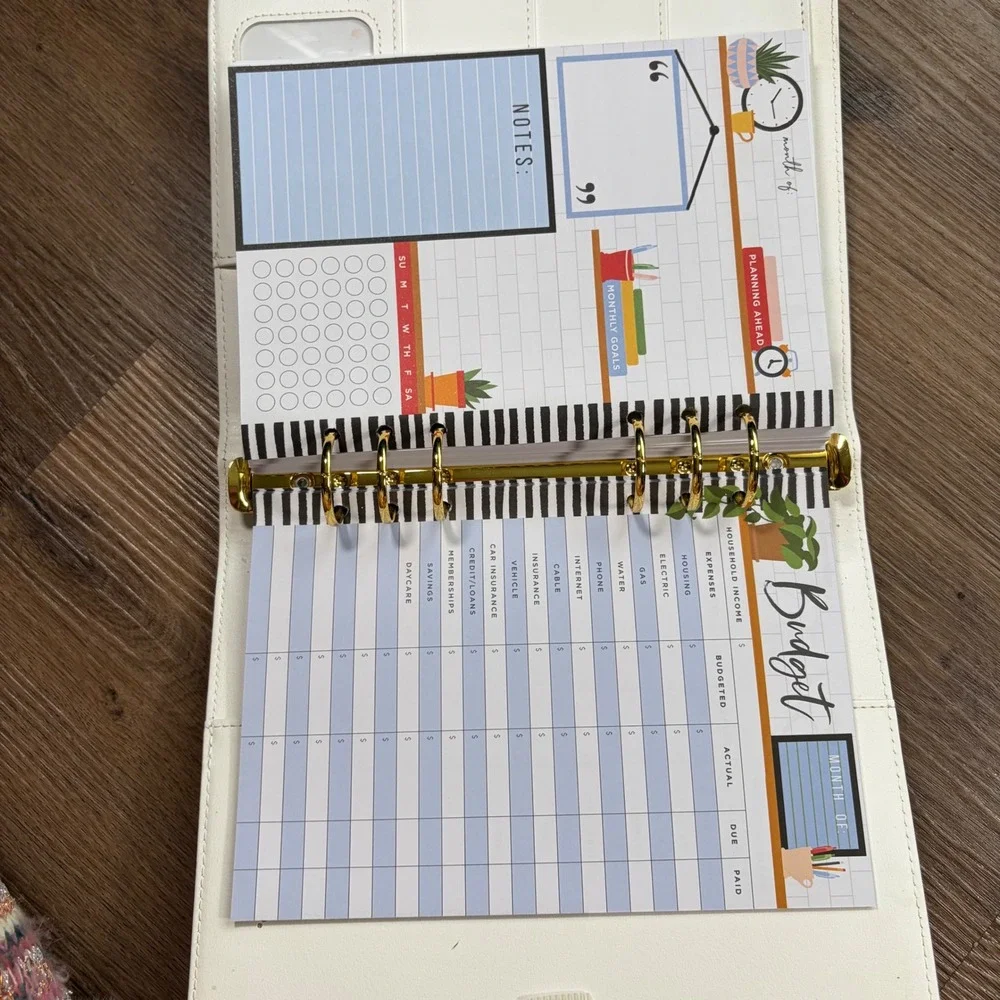 52 North White Vegan Leather 6-Ring Budget Planner Make Your Dreams Into Plans